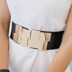 Vintage Black Square Elastic Buckle Belts Elegant Design High Quality Party Dress Waist Belt Cute Women Gift Stevvex