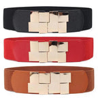 Vintage Black Square Elastic Buckle Belts Elegant Design High Quality Party Dress Waist Belt Cute Women Gift Stevvex