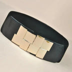 Vintage Black Square Elastic Buckle Belts Elegant Design High Quality Party Dress Waist Belt Cute Women Gift Stevvex