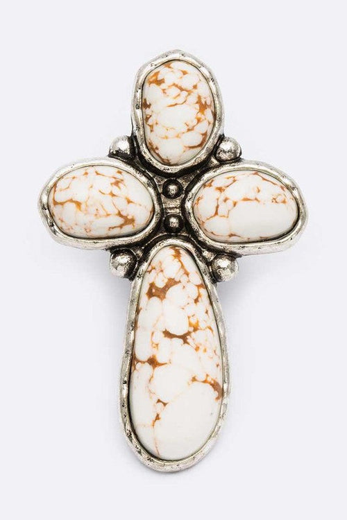 Turquoise Stone Cross Stretch Ring Vintage Boho Adjustable