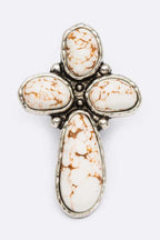 Turquoise Stone Cross Stretch Ring Vintage Boho Adjustable