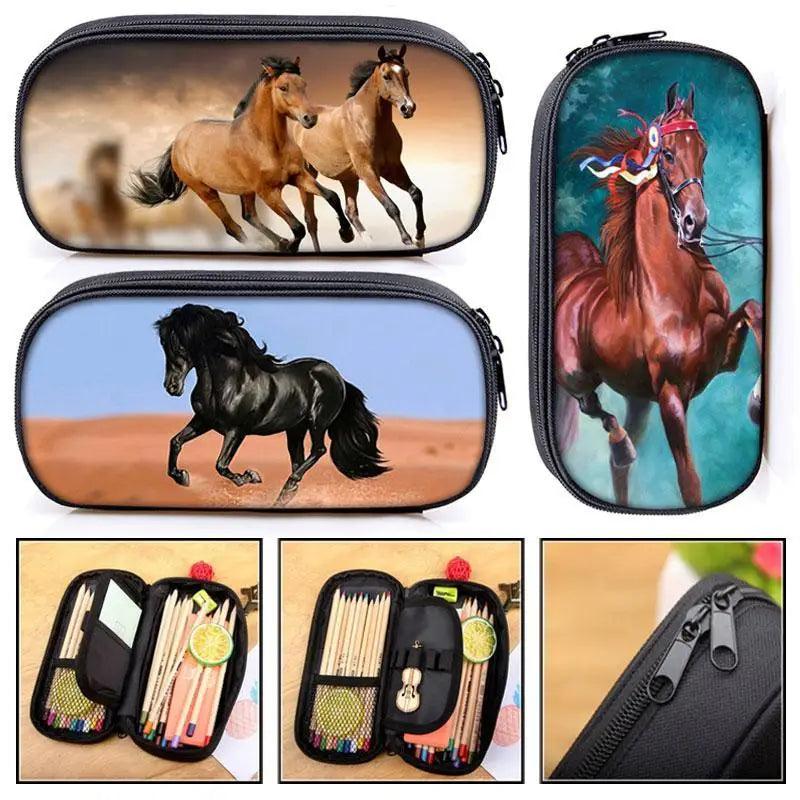 Vintage Cartoon Print Students Pencil Case Classic Theme Makeup Cosmetic Bags Elegant Stationery Pouch Stevvex