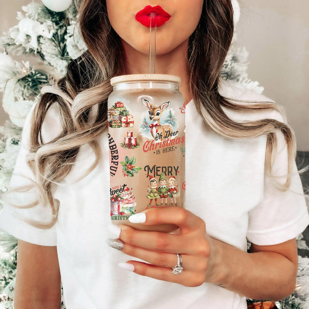 Vintage Christmas 17oz Can Cup - Retro Holiday Tumbler With Nostalgic Graphics