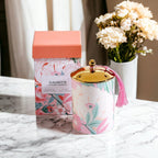 Vintage Floral Scented Soy Candle 10.6oz Porcelain Jar Gold Lid Gift Box BandsCo Straps