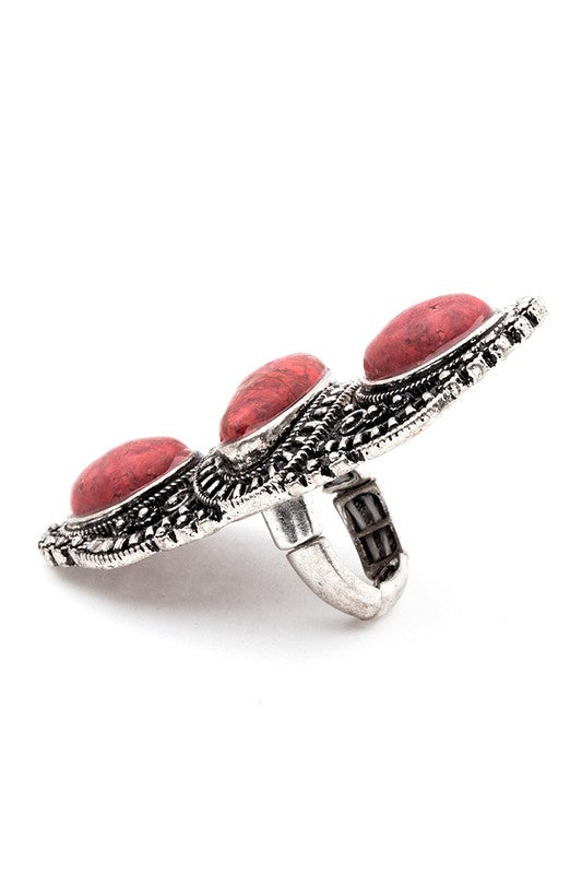 Vintage Oversized Red Stone Stretch Ring Boho Statement