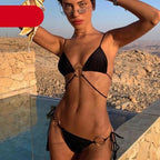 Vintage Print Bikini Female Handwork Small Ruffle Swimming Suit For Women Swimwear High Cut Bikini Set String Print Halter String Triangle Bikini Set Luxury Swimwear Two Piece Swimsuit