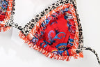 Vintage Print Bikini Female Handwork Small Ruffle Swimming Suit For Women Swimwear High Cut Bikini Set String Print Halter String Triangle Bikini Set Luxury Swimwear Two Piece Swimsuit