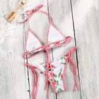 Vintage Print Bikini Female Handwork Small Ruffle Swimming Suit For Women Swimwear High Cut Bikini Set String Print Halter String Triangle Bikini Set Luxury Swimwear Two Piece Swimsuit