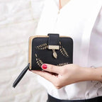 Vintage PU Leather Short Wallets Leaf Design Fashion Purse For Women Elegant Ladies Cute Zipper Purses Card Holders Women Wallet Stevvex