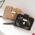 Vintage PU Leather Short Wallets Leaf Design Fashion Purse For Women Elegant Ladies Cute Zipper Purses Card Holders Women Wallet Stevvex