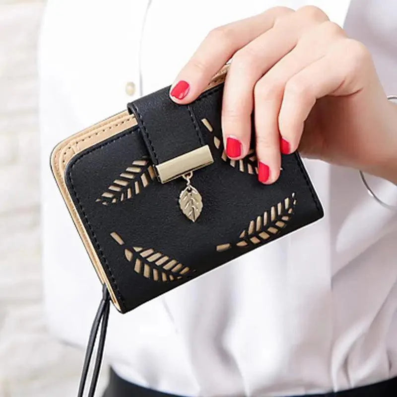 Vintage PU Leather Short Wallets Leaf Design Fashion Purse For Women Elegant Ladies Cute Zipper Purses Card Holders Women Wallet Stevvex