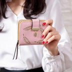 Vintage PU Leather Short Wallets Leaf Design Fashion Purse For Women Elegant Ladies Cute Zipper Purses Card Holders Women Wallet Stevvex