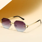 Vintage Rimless Cut Edge Sunglasses - Frameless Polygon Statement Piece (MAC266)