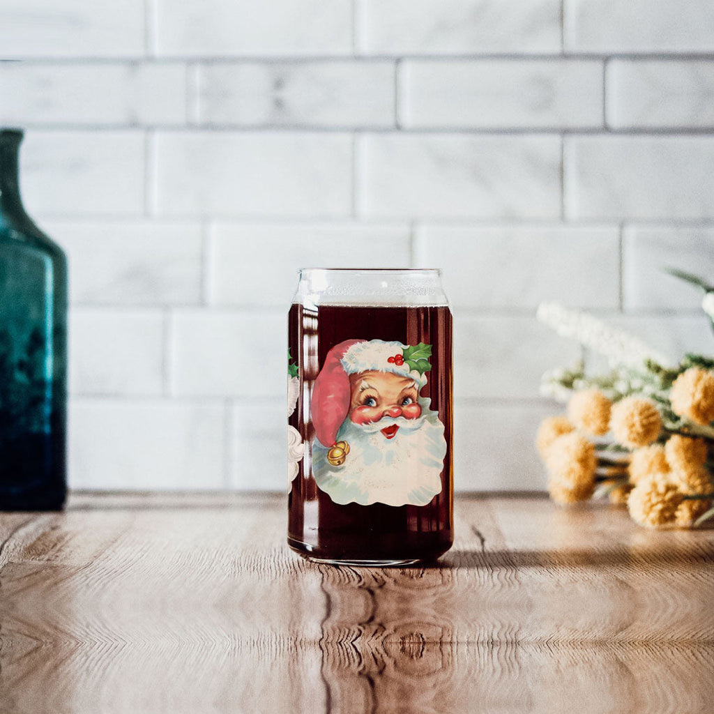 Vintage Santa Cheers 17oz Ceramic Holiday Mug - Retro Santa Heads Cocoa Cup