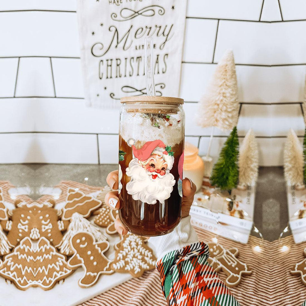 Vintage Santa Cheers 17oz Ceramic Holiday Mug - Retro Santa Heads Cocoa Cup