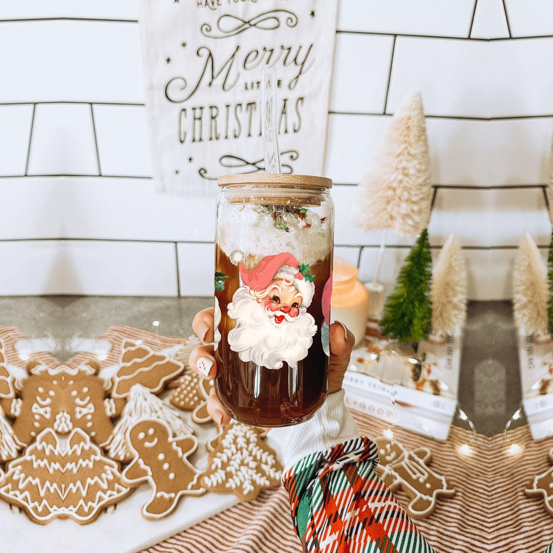 Vintage Santa Cheers 17oz Ceramic Holiday Mug - Retro Santa Heads Cocoa Cup