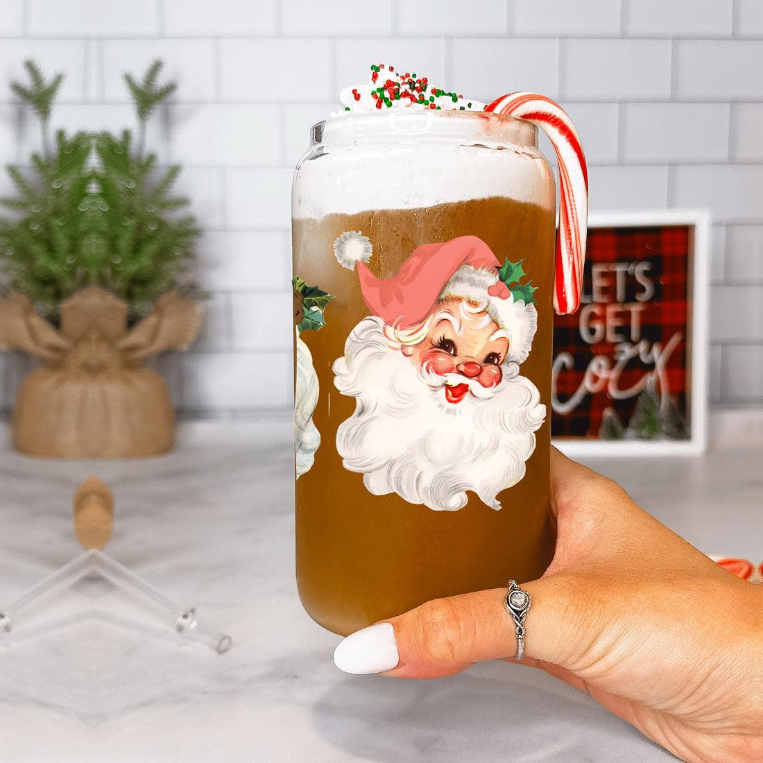Vintage Santa Cheers 17oz Ceramic Holiday Mug - Retro Santa Heads Cocoa Cup
