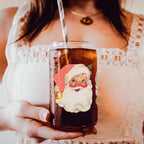 Vintage Santa Cheers 17oz Ceramic Holiday Mug - Retro Santa Heads Cocoa Cup