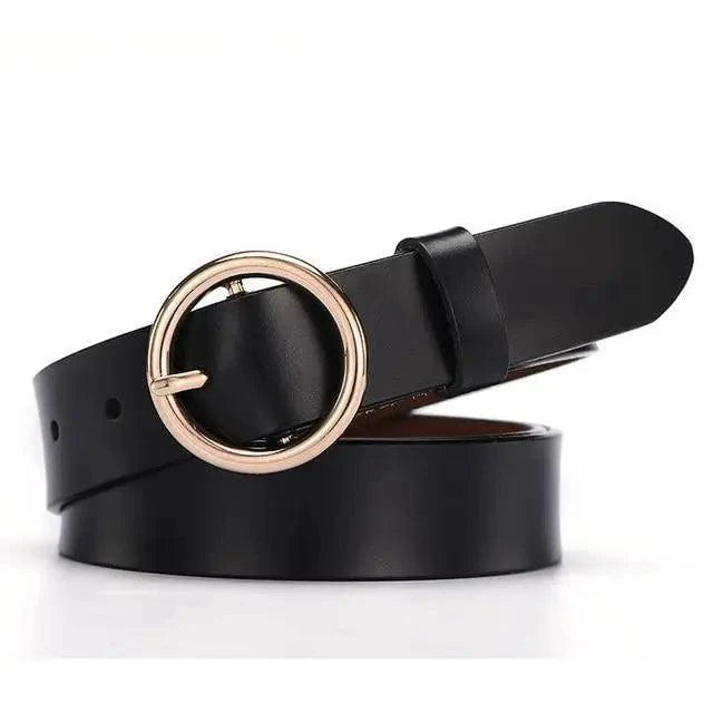 Vintage Simple Round Buckle Female Pin Leather Straps 105CM Belts For Women Unique Design Dresses Jeans Classic Round Waistband Stevvex