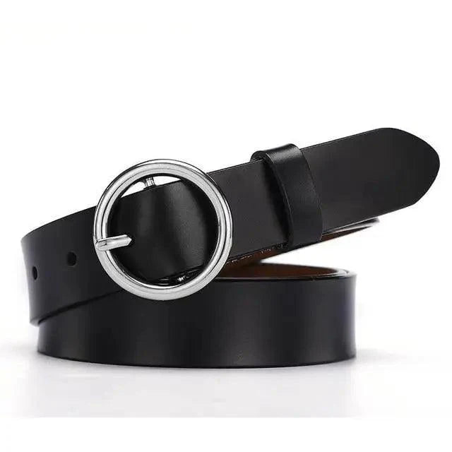 Vintage Simple Round Buckle Female Pin Leather Straps 105CM Belts For Women Unique Design Dresses Jeans Classic Round Waistband Stevvex