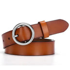 Vintage Simple Round Buckle Female Pin Leather Straps 105CM Belts For Women Unique Design Dresses Jeans Classic Round Waistband Stevvex