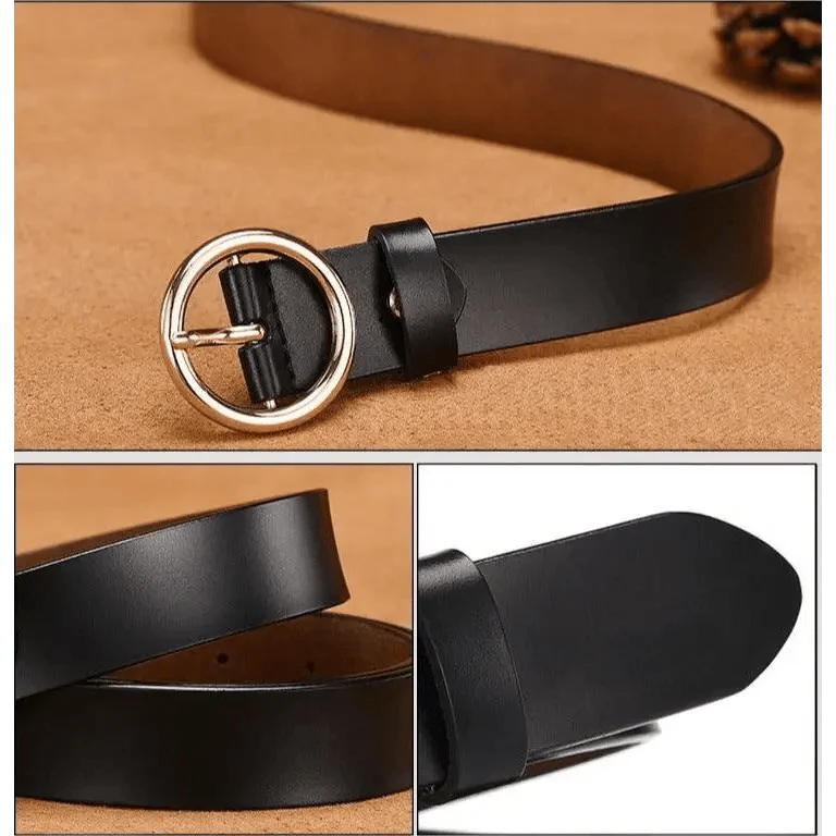 Vintage Simple Round Buckle Female Pin Leather Straps 105CM Belts For Women Unique Design Dresses Jeans Classic Round Waistband Stevvex