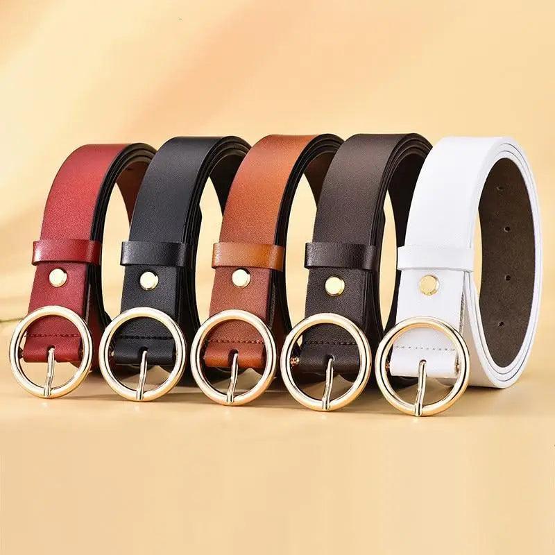 Vintage Simple Round Buckle Female Pin Leather Straps 105CM Belts For Women Unique Design Dresses Jeans Classic Round Waistband Stevvex