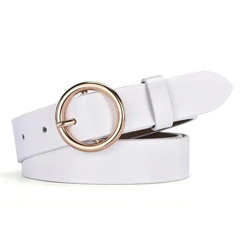 Vintage Simple Round Buckle Female Pin Leather Straps 105CM Belts For Women Unique Design Dresses Jeans Classic Round Waistband Stevvex