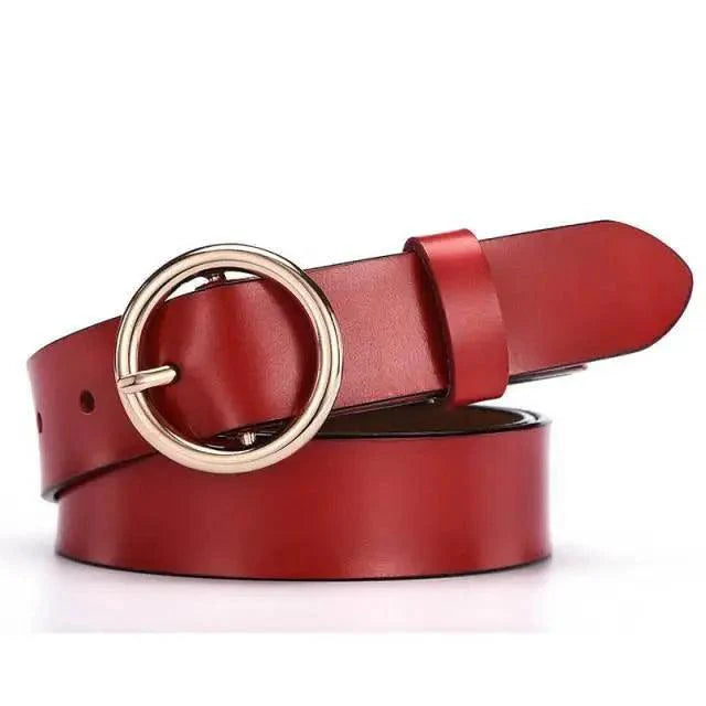 Vintage Simple Round Buckle Female Pin Leather Straps 105CM Belts For Women Unique Design Dresses Jeans Classic Round Waistband Stevvex