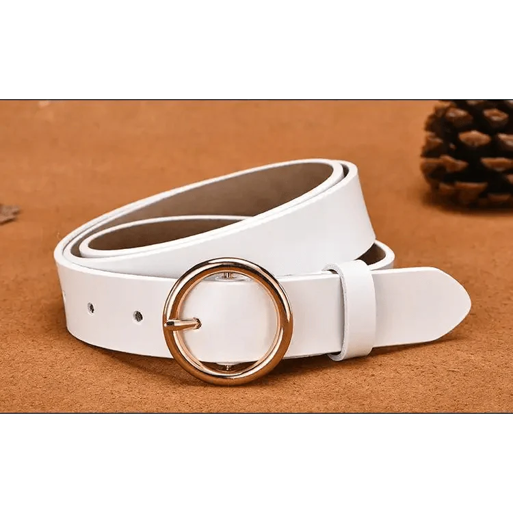 Vintage Simple Round Buckle Female Pin Leather Straps 105CM Belts For Women Unique Design Dresses Jeans Classic Round Waistband Stevvex