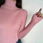 Vintage Style Autumn Winter Thick Sweater For Women Knitted Ribbed Pullover Sweater Long Sleeve Turtleneck Slim Jumper Soft Warm Pullover Stevvex