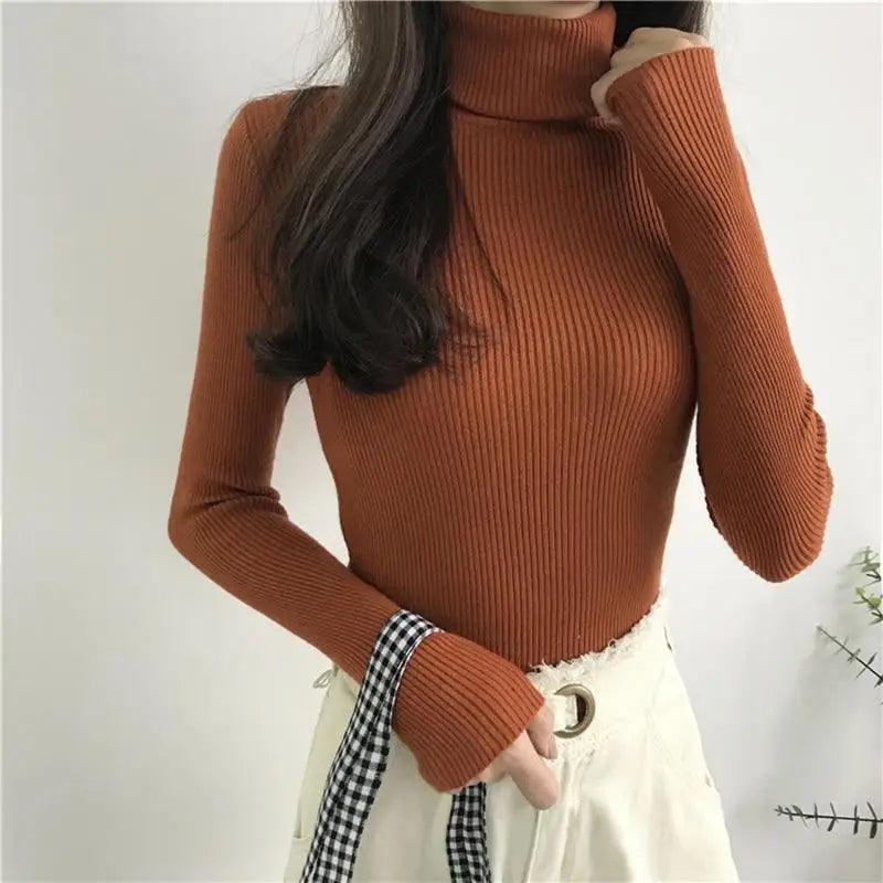Vintage Style Autumn Winter Thick Sweater For Women Knitted Ribbed Pullover Sweater Long Sleeve Turtleneck Slim Jumper Soft Warm Pullover Stevvex