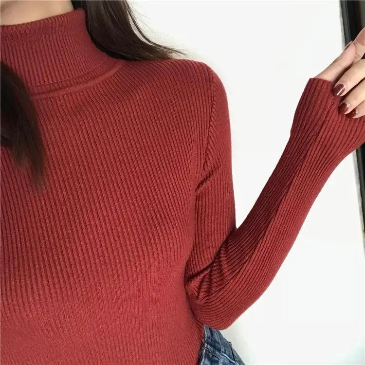 Vintage Style Autumn Winter Thick Sweater For Women Knitted Ribbed Pullover Sweater Long Sleeve Turtleneck Slim Jumper Soft Warm Pullover Stevvex