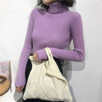 Vintage Style Autumn Winter Thick Sweater For Women Knitted Ribbed Pullover Sweater Long Sleeve Turtleneck Slim Jumper Soft Warm Pullover Stevvex