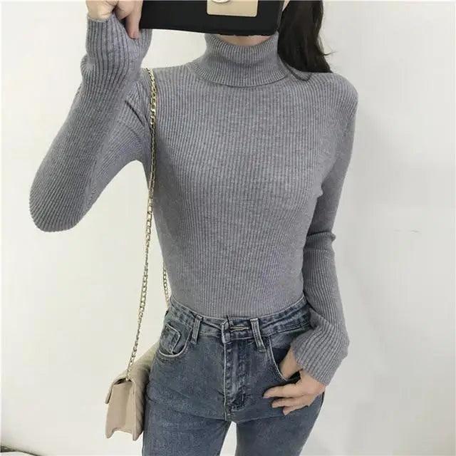 Vintage Style Autumn Winter Thick Sweater For Women Knitted Ribbed Pullover Sweater Long Sleeve Turtleneck Slim Jumper Soft Warm Pullover Stevvex