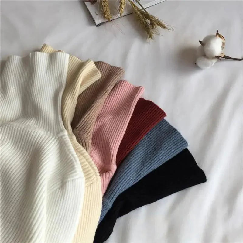 Vintage Style Autumn Winter Thick Sweater For Women Knitted Ribbed Pullover Sweater Long Sleeve Turtleneck Slim Jumper Soft Warm Pullover Stevvex