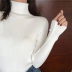 Vintage Style Autumn Winter Thick Sweater For Women Knitted Ribbed Pullover Sweater Long Sleeve Turtleneck Slim Jumper Soft Warm Pullover Stevvex