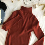 Vintage Style Autumn Winter Thick Sweater For Women Knitted Ribbed Pullover Sweater Long Sleeve Turtleneck Slim Jumper Soft Warm Pullover Stevvex