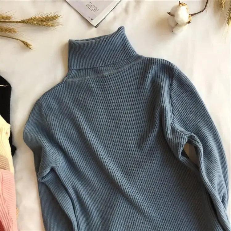 Vintage Style Autumn Winter Thick Sweater For Women Knitted Ribbed Pullover Sweater Long Sleeve Turtleneck Slim Jumper Soft Warm Pullover Stevvex