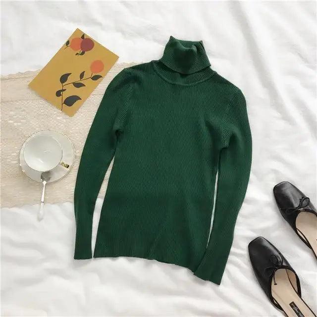 Vintage Style Autumn Winter Thick Sweater For Women Knitted Ribbed Pullover Sweater Long Sleeve Turtleneck Slim Jumper Soft Warm Pullover Stevvex