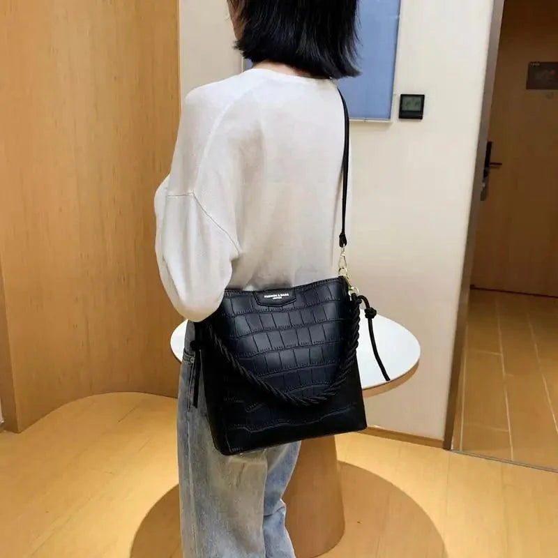 Vintage Style Fashionable Women's bucket bag Stone Pattern Shoulder Bag For Ladies Diagonal Female Bag Stevvex