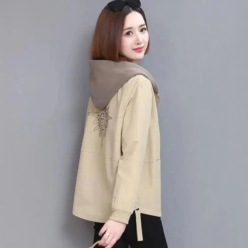 Vintage Style Women's Coat Hooded Jacket Long Sleeve Zipper Pockets Casual Windbreaker Basic Jackets Outerwear Plus Size 4XL E25 Stevvex