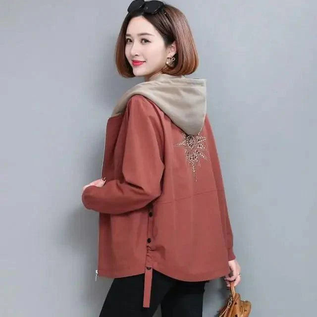Vintage Style Women's Coat Hooded Jacket Long Sleeve Zipper Pockets Casual Windbreaker Basic Jackets Outerwear Plus Size 4XL E25 Stevvex