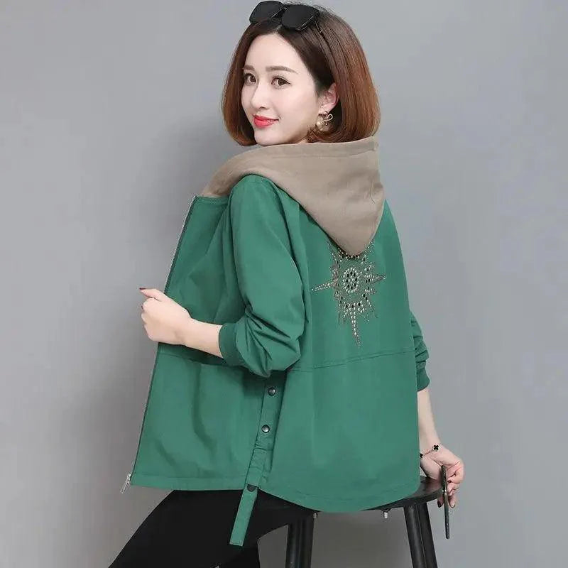 Vintage Style Women's Coat Hooded Jacket Long Sleeve Zipper Pockets Casual Windbreaker Basic Jackets Outerwear Plus Size 4XL E25 Stevvex