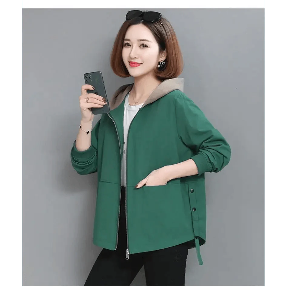 Vintage Style Women's Coat Hooded Jacket Long Sleeve Zipper Pockets Casual Windbreaker Basic Jackets Outerwear Plus Size 4XL E25 Stevvex