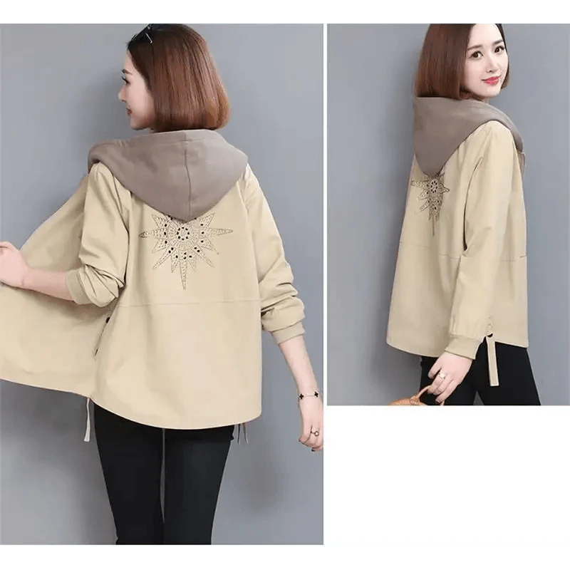 Vintage Style Women's Coat Hooded Jacket Long Sleeve Zipper Pockets Casual Windbreaker Basic Jackets Outerwear Plus Size 4XL E25 Stevvex