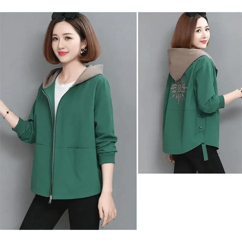 Vintage Style Women's Coat Hooded Jacket Long Sleeve Zipper Pockets Casual Windbreaker Basic Jackets Outerwear Plus Size 4XL E25 Stevvex