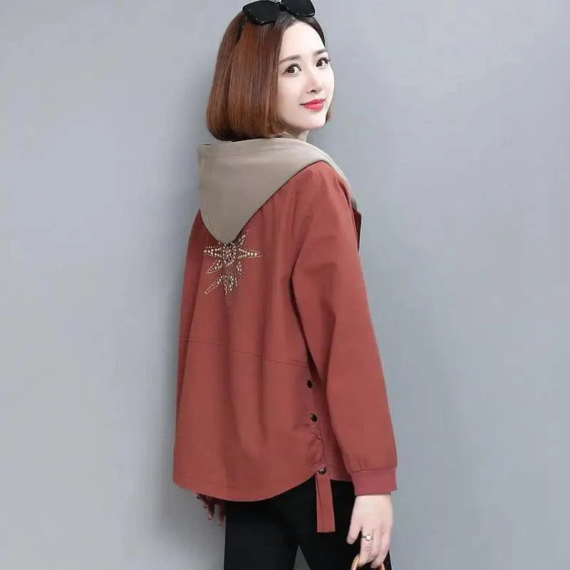 Vintage Style Women's Coat Hooded Jacket Long Sleeve Zipper Pockets Casual Windbreaker Basic Jackets Outerwear Plus Size 4XL E25 Stevvex