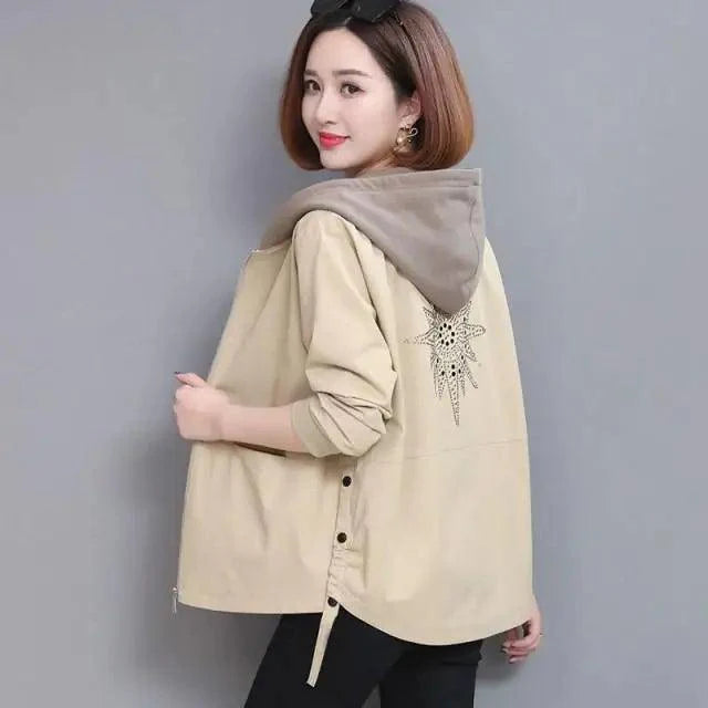 Vintage Style Women's Coat Hooded Jacket Long Sleeve Zipper Pockets Casual Windbreaker Basic Jackets Outerwear Plus Size 4XL E25 Stevvex