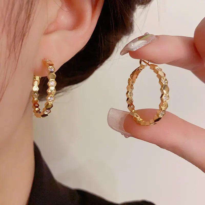 MAC147 Vintage Style Zircon Inlaid Hoop Earrings Elegant - SJB-DIAMOND ELITES